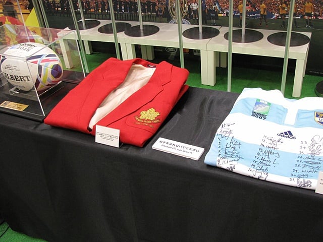 ワールドカップ2015日本VS南アフリカ戦で実際に使用されたボールの展示